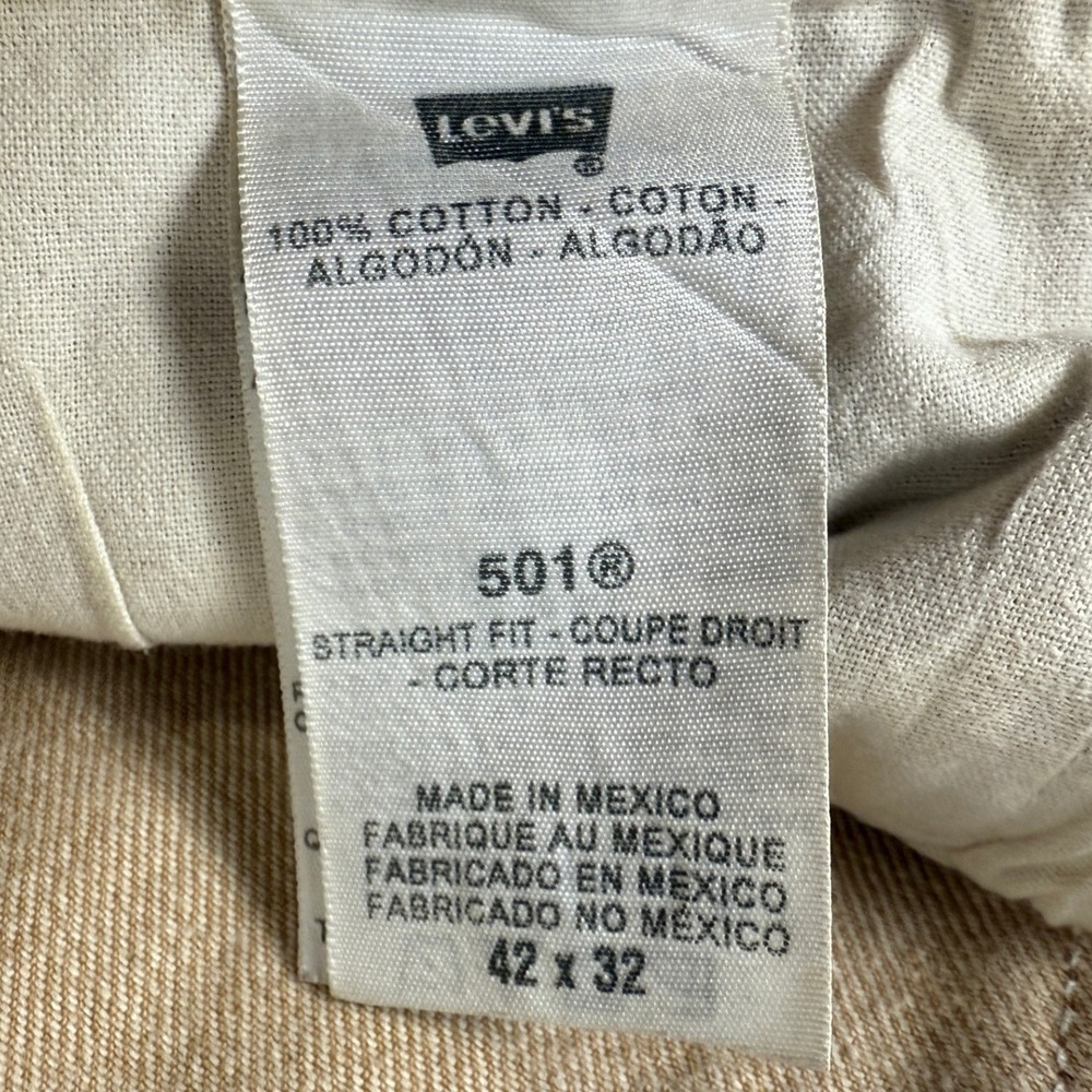 Levi Strauss & Co 501 Tan Straight Fit Denim Jeans Mens W42 L32 Cotton - Picture 8 of 9